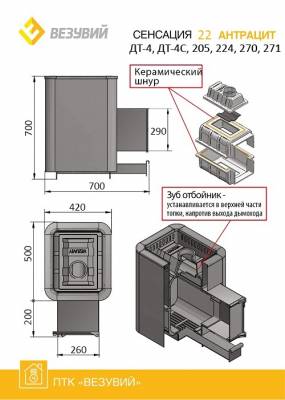 ПЕЧЬ БАННАЯ ЧУГУННАЯ ВЕЗУВИЙ СЕНСАЦИЯ 22 АНТРАЦИТ (ДТ-4)